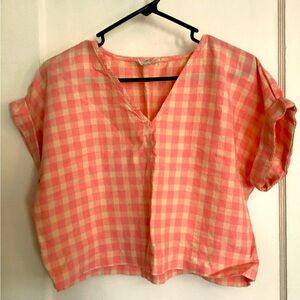 Lou & Grey Ann Taylor Loft Pink checkered linen crop top